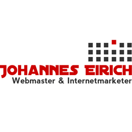 Logo mit Text: "Johannes Eirich, Webmaster & Internetmarketer" und schwarzen Quadraten.