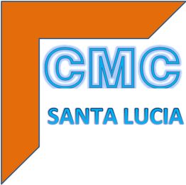 Logotipo con letras "CMC Santa Lucía" en azul, con marco naranja en la esquina superior izquierda.