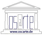 Skizze eines Gebäudes mit dem Text "oscarte" und der Website "www.oscarte.de".