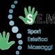 Due mani verdi e una colonna di cerchi con testo "S.E.M. Sport, Estetica, Massaggi".