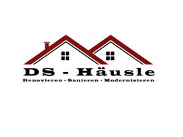 Logo mit zwei roten Dächern, Text: "DS - Häusle, Renovieren - Sanieren - Modernisieren".