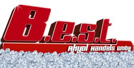 Rotes Logo "B.e.s.t. Akyol Handels GmbH" auf glänzendem Hintergrund mit weißen Diamant-Motiven.
