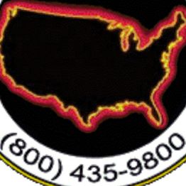 Outline of the U.S. in red and yellow on black circle, with phone number 800-435-9800 below.