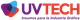 Logo de UVTECH con el texto "Insumos para la industria gráfica" y formas de colores superpuestas.