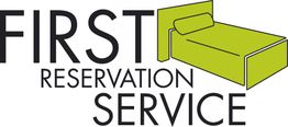 Logo mit Text "First Reservation Service" und einem grünen Bett-Symbol.