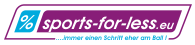 Logo mit Text: "sports-for-less.eu ...immer einen Schritt eher am Ball".