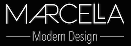 Logo with "MARCELLA Modern Design" in white text on a black background.