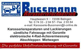 Geschäftsadresse und Kontaktdaten von Karosseriebetrieb Bussmann in Balingen, Dienstleistungen gelistet.