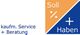 Logo mit Text: "kaufm. Service + Beratung", orange: "Soll %", blau: "Haben +".