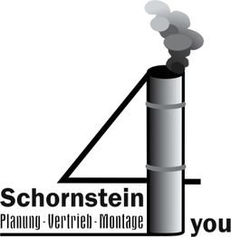 Logo mit Schornstein, Rauch und Text: "Schornstein 4 you, Planung - Vertrieb - Montage".