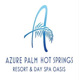 Azure Palm Hot Springs logo with stylized blue "A" and palm frond.