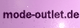 Die URL "mode-outlet.de" in schwarzer Schrift auf lilafarbenem Hintergrund.