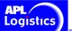 Blaues Logo mit weißem Text "APL Logistics" und Halbkreis-Design.