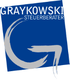 Logo mit Text "Graykowski Steuerberater" auf blauem Hintergrund mit grauem Symbol.