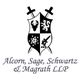 Coat of arms with various symbols and two swords above text: "Alcorn, Sage, Schwartz & Magrath LLP".