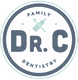 Logo of Dr. C Family Dentistry with a toothbrush and toothpaste in the center.