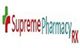 Logo with text: "Supreme Pharmacy RX" beside a red and green pharmacy cross.