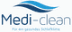 Blaues Logo mit Text: "Medi-clean, Für ein gesundes Schlafklima", darüber wellenartiges Symbol.