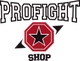 Logo mit schwarzem Text "PROFIGHT SHOP" und rotem Oktagon mit schwarzem Stern in der Mitte.