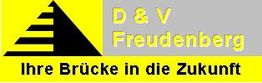Gelbes Logo mit Treppensymbol: "D & V Freudenberg", Slogan: "Ihre Brücke in die Zukunft".