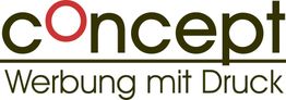 Logo mit Text: "concept - Werbung mit Druck". Buchstaben "co" sind rot hervorgehoben.