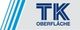 Logo mit blauen Streifen, Text "TK Oberfläche" in Blau.