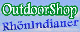 Logo mit Text "OutdoorShop Rhönindianer" vor blauem Himmel.