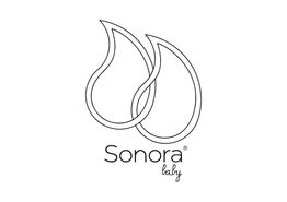 Logotipo de Sonora Italy con dos gotas entrelazadas en líneas negras.