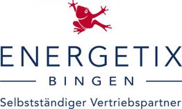 Logo mit einem roten Frosch und dem Text: "ENERGETIX BINGEN, Selbstständiger Vertriebspartner".