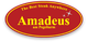 Rotes Logo mit gelbem Text "Amadeus am Pegelturm", "The Best Steak Anywhere", Sterne darüber.