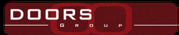 Logo mit "DOORS GROUP" in weiß auf rotem Hintergrund mit stilisierten ineinander greifenden Kreisen.
