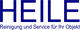 Text "HEILE: Reinigung und Service für Ihr Objekt" in blauem Schriftzug.