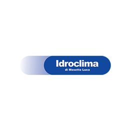 Logo di Idroclima con testo bianco su sfondo blu.
