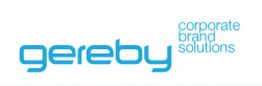 Logo mit blauem Text "gereby". Oben rechts steht "corporate brand solutions".