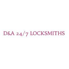 Text reads: "D&A 24/7 LOCKSMITHS" in red on a white background.