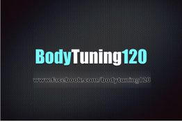 BodyTuning120-Logo auf schwarzem Hintergrund mit Facebook-Link darunter.