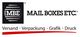 Logo von Mail Boxes Etc. mit Text: "Versand, Verpackung, Grafik, Druck" und rotem Streifen.