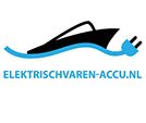 Logo met silhouet van boot en stekker, tekst "ELEKTRISCHVAREN-ACCU.NL".