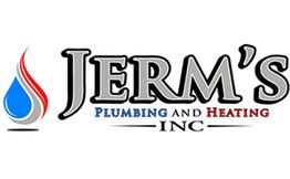Logo of Jerm's Plumbing and Heating Inc. with a red and blue flame drop.