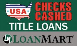 USA Checks Cashed and Title Loans with LoanMart logo on a green and gray background.