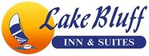 "Lake Bluff Inn & Suites logo with a sailboat on a sunset background."