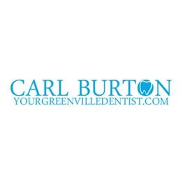 Text logo: "Carl Burton, yourgreenvilledentist.com" with a tooth icon.