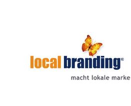 Logo mit "local branding", einem orangefarbenen Schmetterling und Text "macht lokale marke".