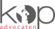 Logo met de tekst "Kop advocaten" en een gezicht in profiel geïntegreerd in de letter "o".