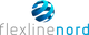 Logo mit blauem Globus-Symbol und Text "flexline nord" in Grau und Blau.