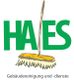 Logo mit Besen im Buchstaben A, Text: "HAES Gebäudereinigung und -dienste".