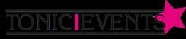 Schwarzes Logo "TONIC EVENTS" mit pinkem Stern und pinkem "I".
