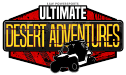 Text "Ultimate Desert Adventures" with an off-road vehicle silhouette on a red and black background.