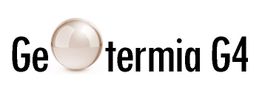Logotipo de "Geotermia G4" con una esfera plateada en lugar de la letra "o".