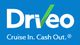 Driveo logo with a green check mark and tagline "Cruise In. Cash Out." on a blue background.